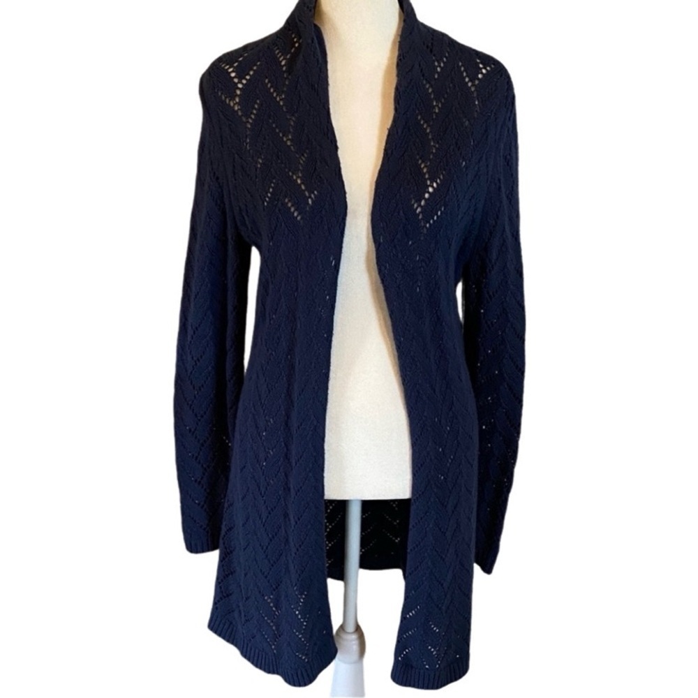 Leo & Nicole Dark Blue Open-Front Knit Cardigan. Size S.